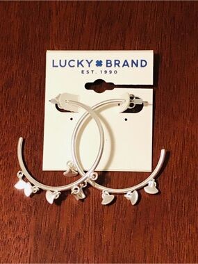 Lucky Brand Silver Hoop Earrings with Heart Charms